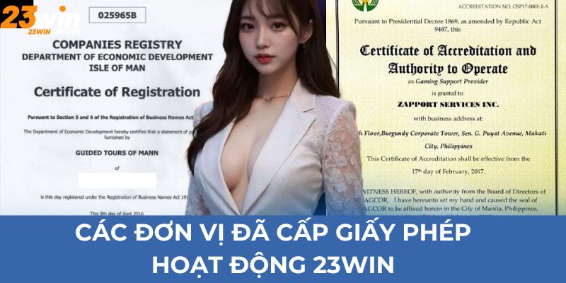 Các đơn vị đã cấp giấy phép hoạt động 23Win